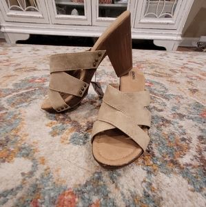 Sonoma brown and tan suede leather platform mules